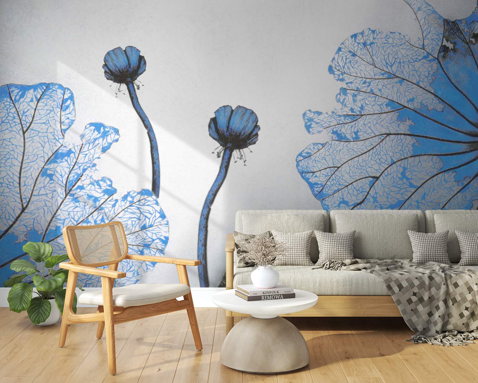 Papier peint coquelicots brumeux avec bourgeons bleus