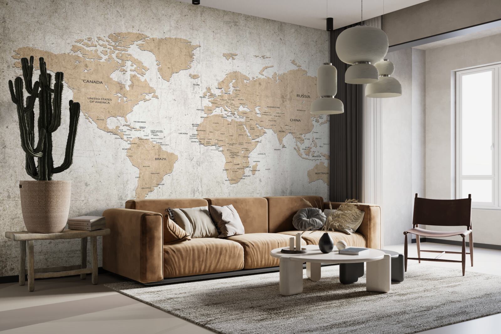 Papier peint vue géographique modérée du monde sur le mur