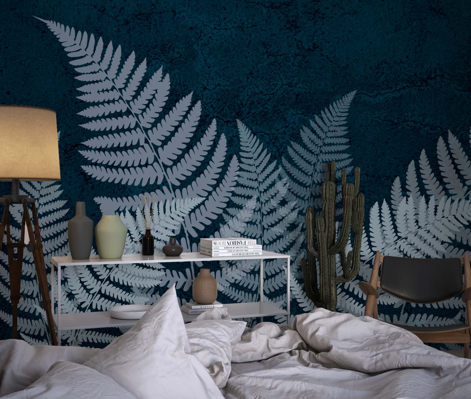 Papier peint Feuilles de fougère rougeoyantes par une nuit sombre