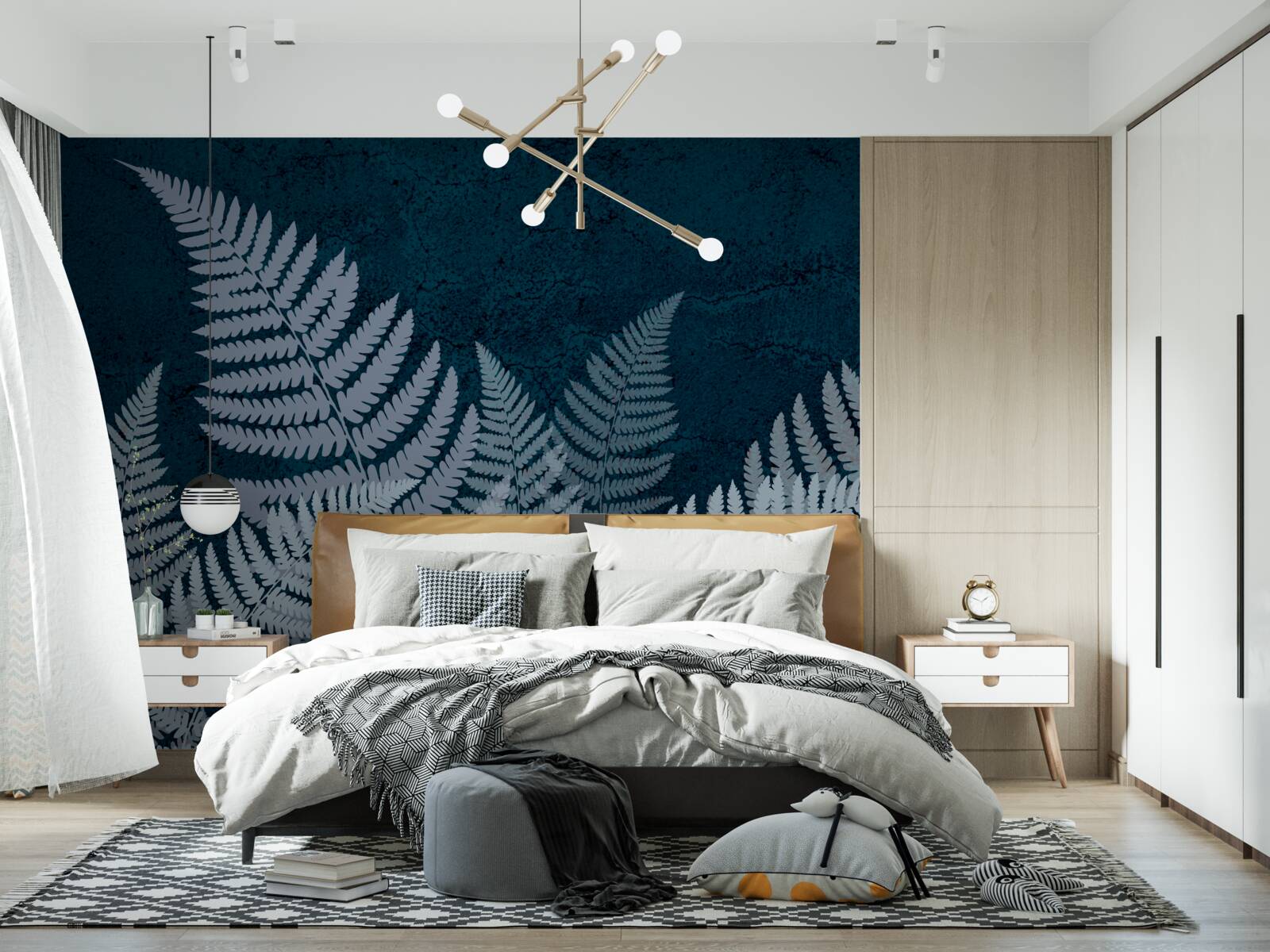 Papier peint Feuilles de fougère rougeoyantes par une nuit sombre