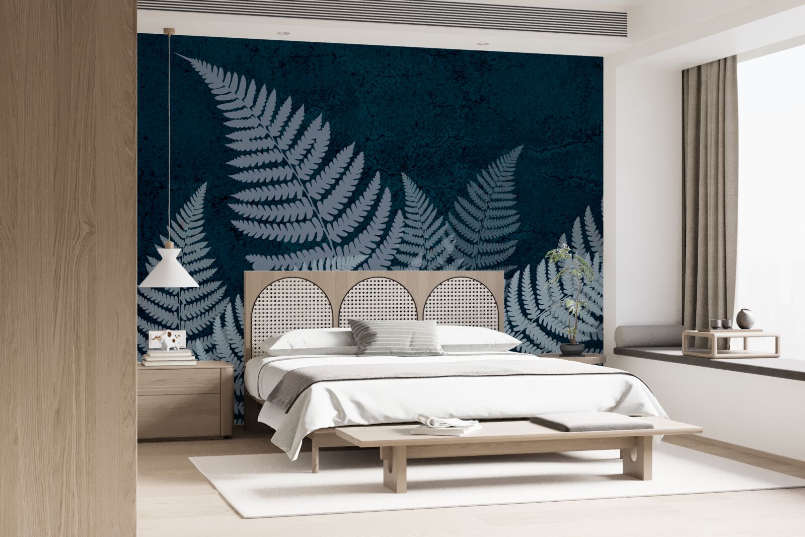 Papier peint Feuilles de fougère rougeoyantes par une nuit sombre