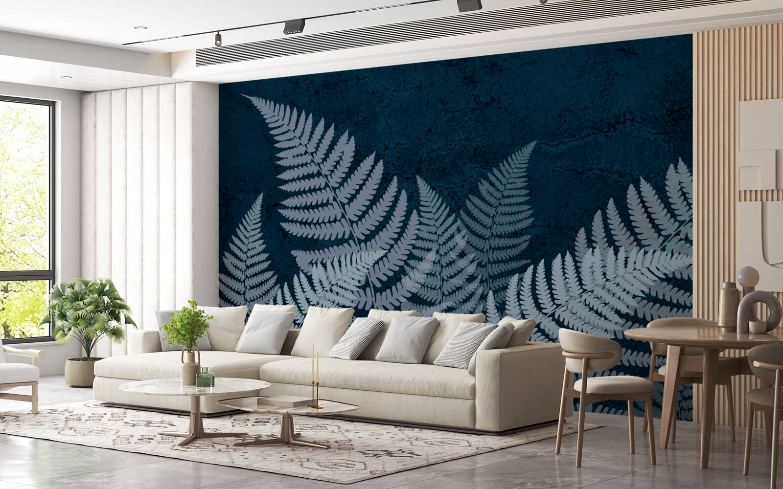 Papier peint Feuilles de fougère rougeoyantes par une nuit sombre