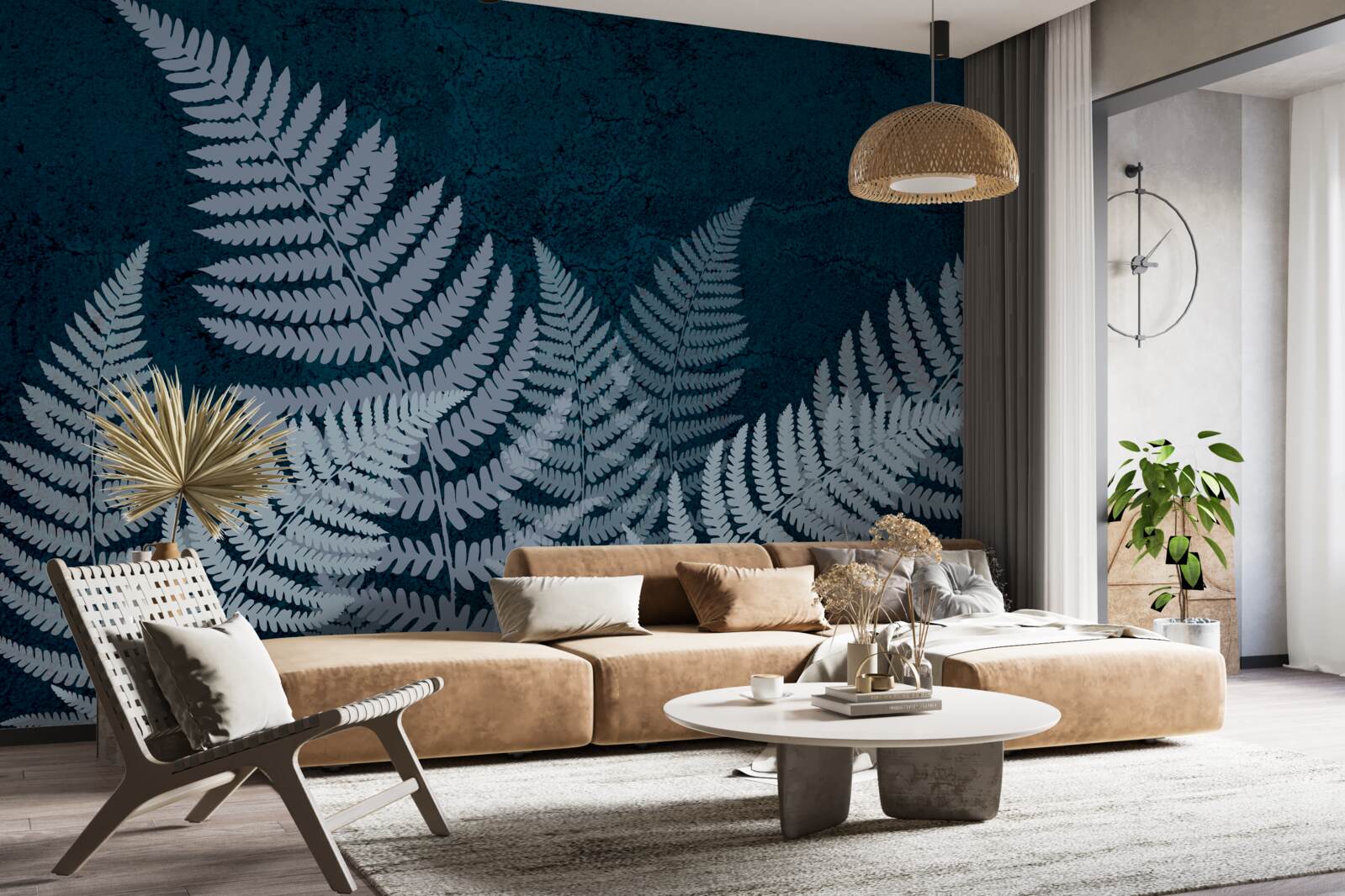 Papier peint Feuilles de fougère rougeoyantes par une nuit sombre