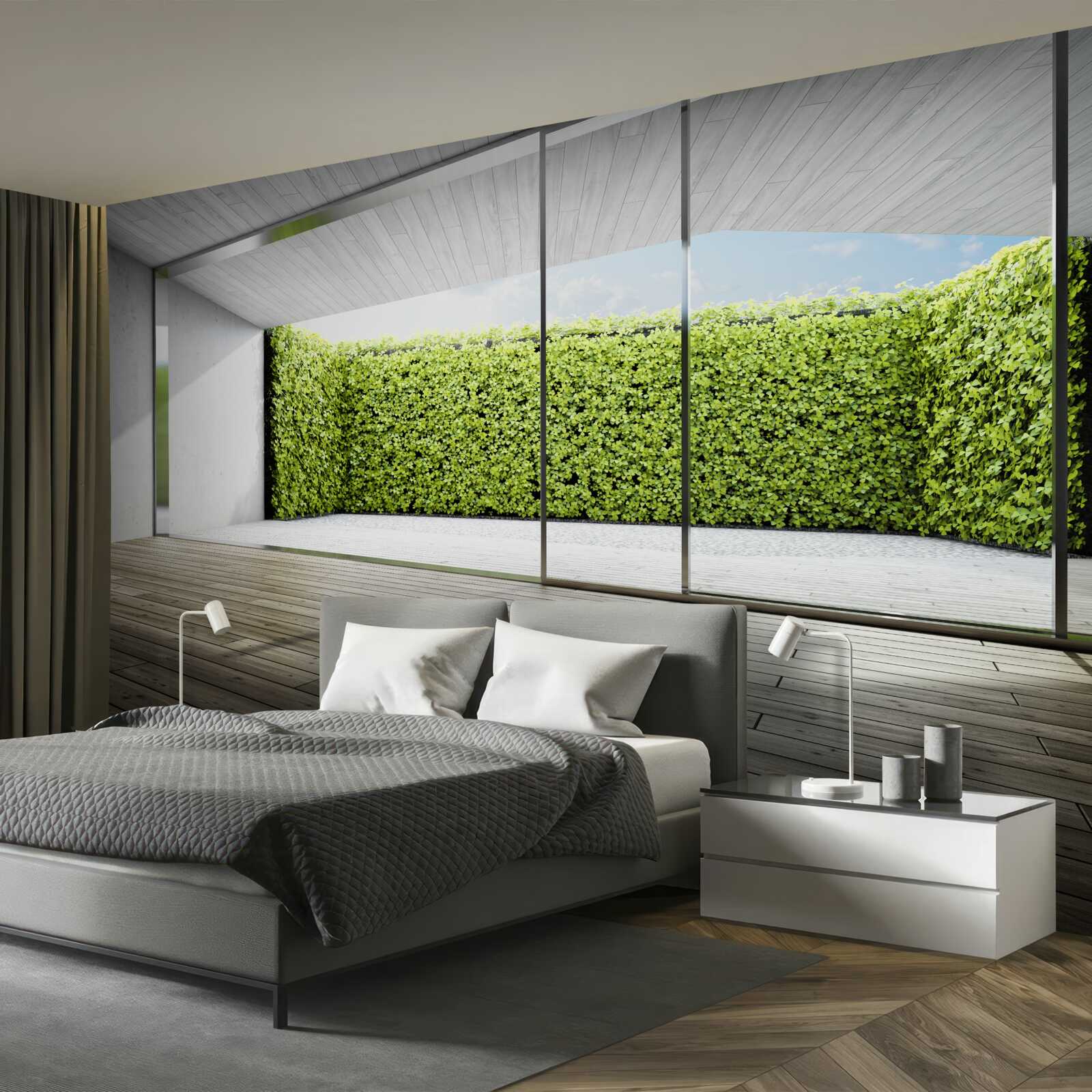 Papier peint balcon avec parois transparentes donnant sur le jardin