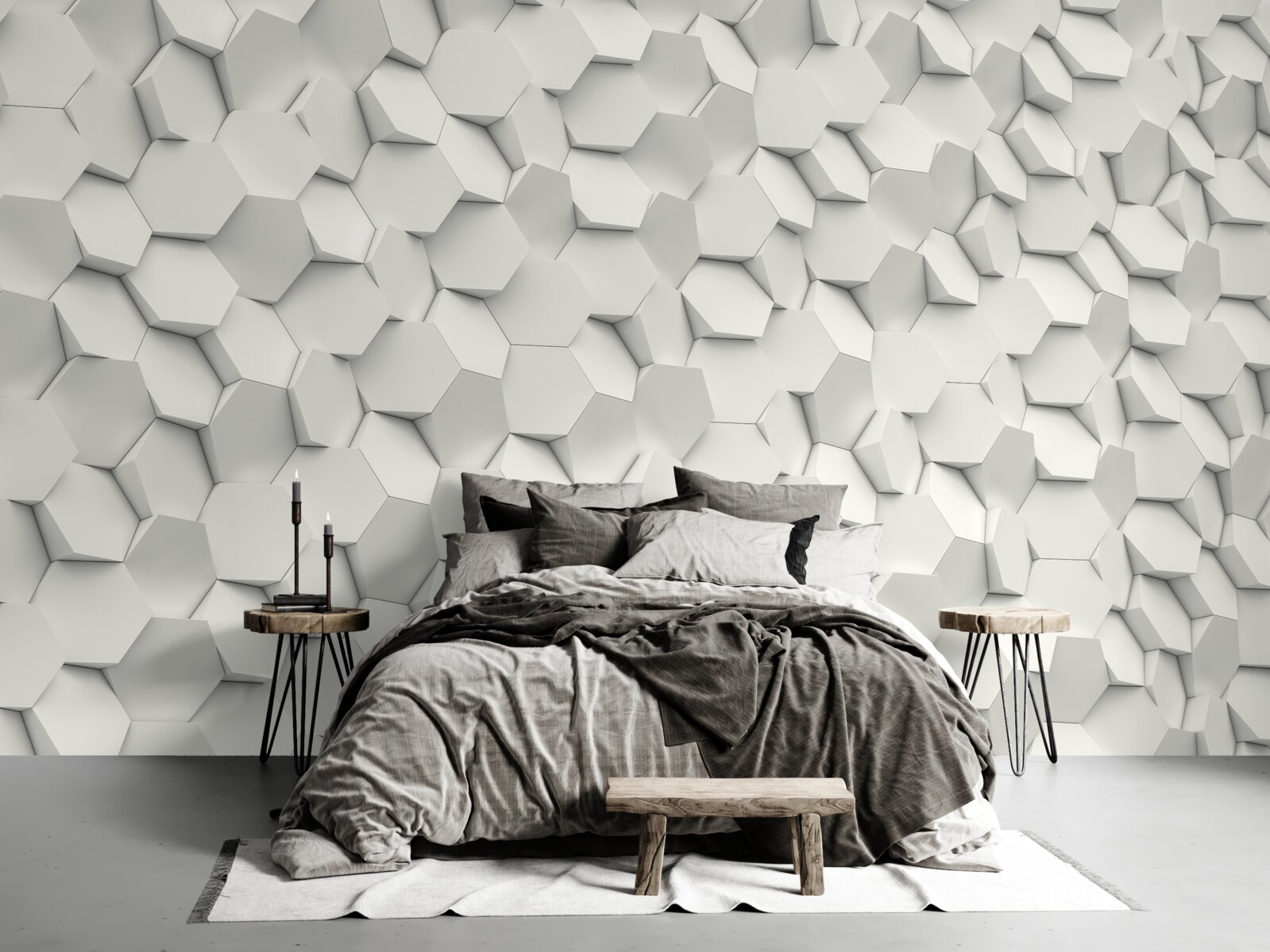 Papier peint hexagones blancs et gris avec volume