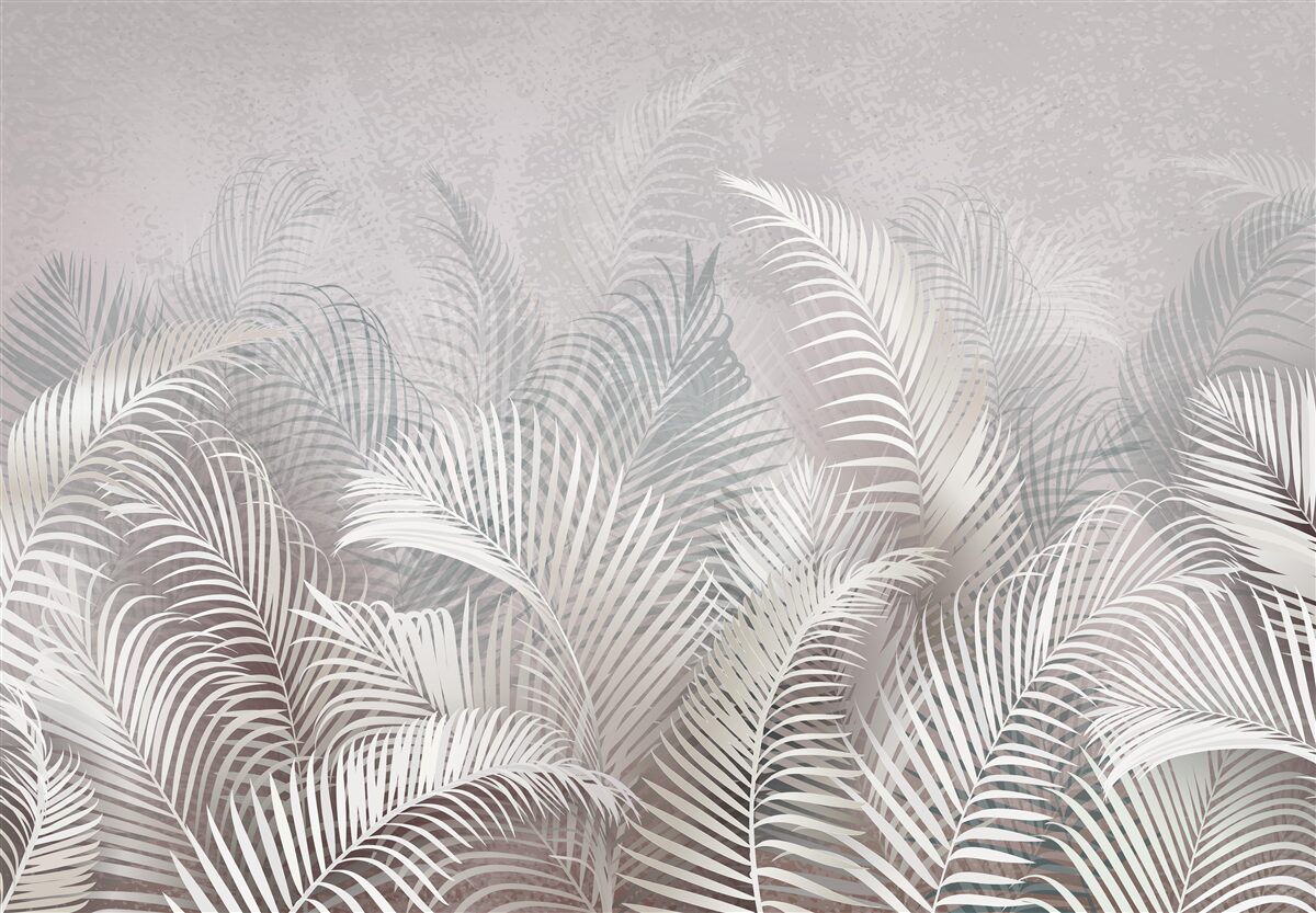 Papier peint la brume enveloppe doucement les feuilles de palmiers majestueux