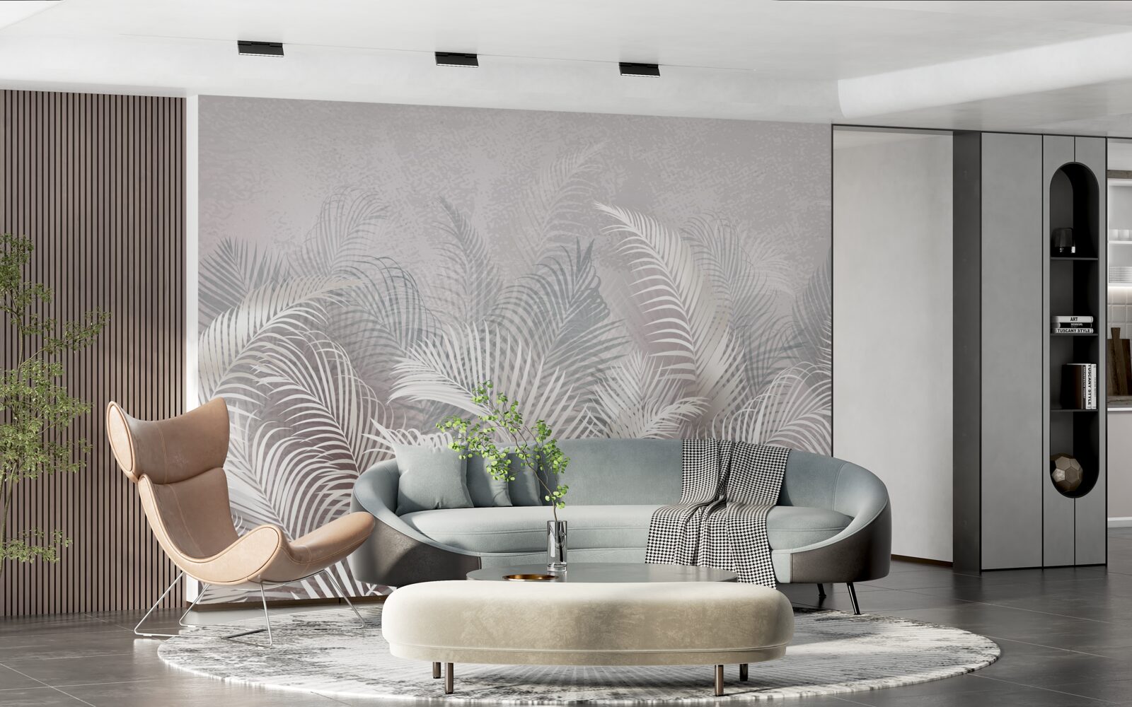 Papier peint la brume enveloppe doucement les feuilles de palmiers majestueux