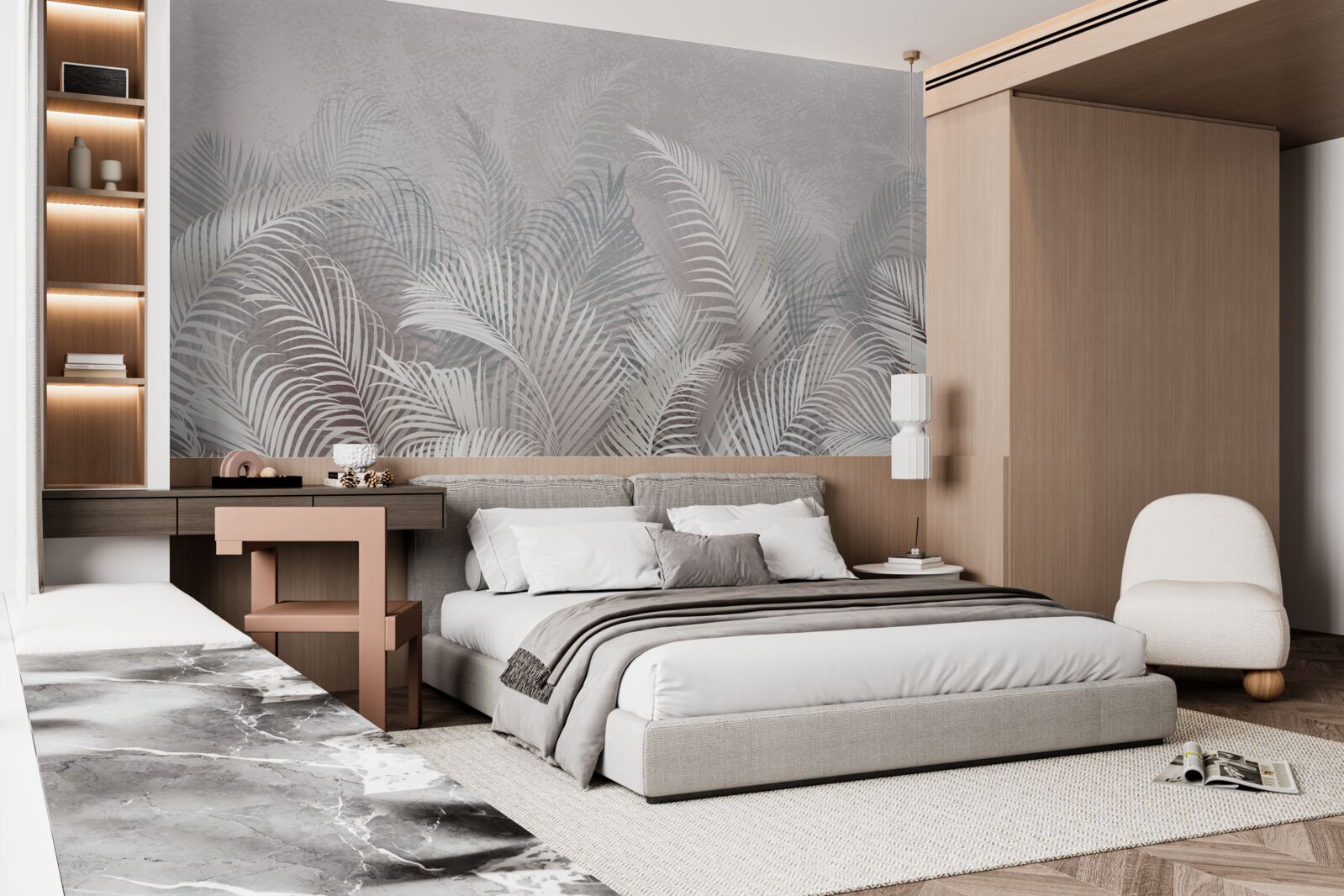 Papier peint la brume enveloppe doucement les feuilles de palmiers majestueux