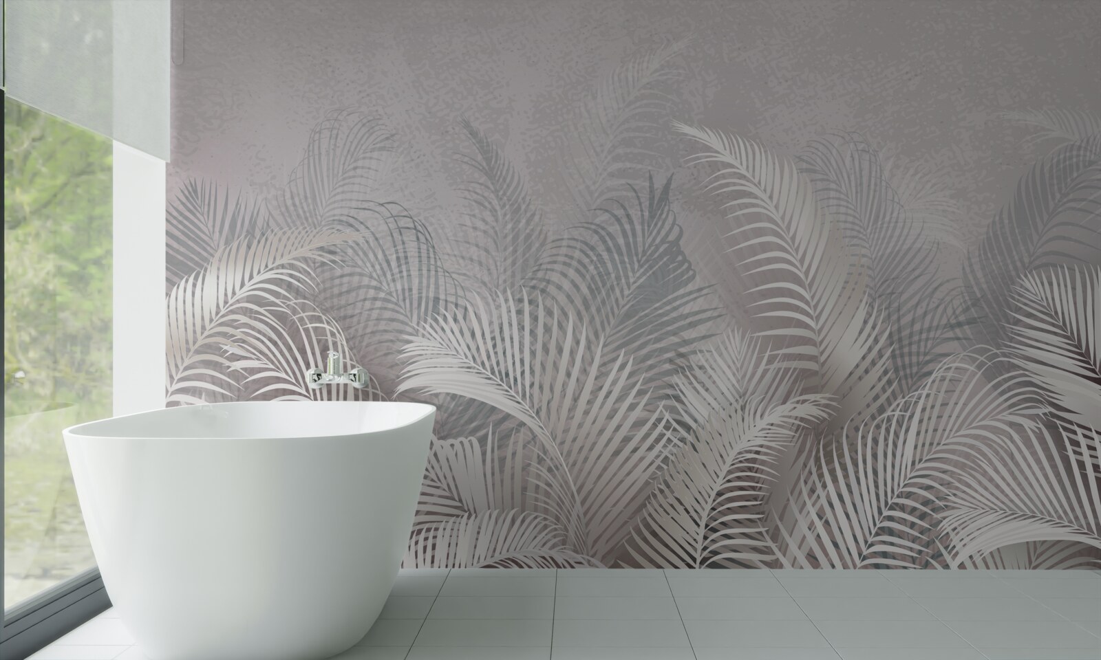 Papier peint la brume enveloppe doucement les feuilles de palmiers majestueux