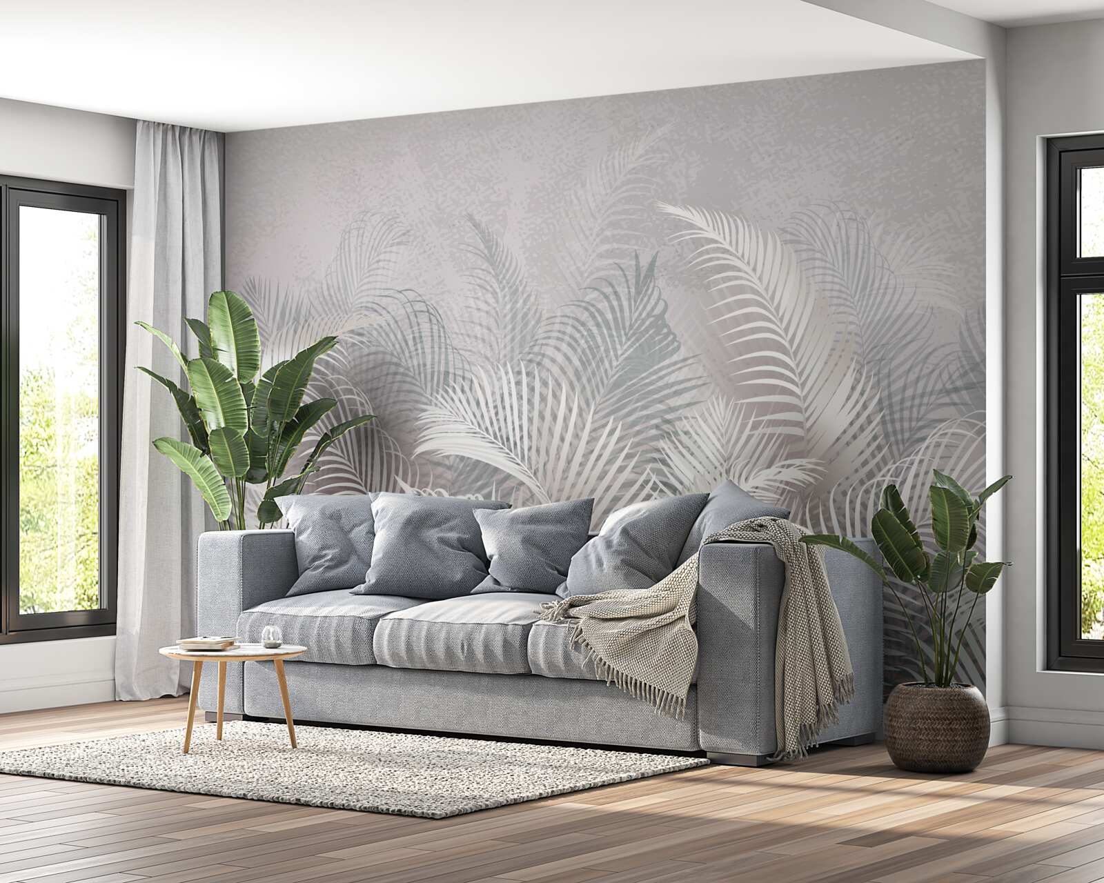 Papier peint la brume enveloppe doucement les feuilles de palmiers majestueux