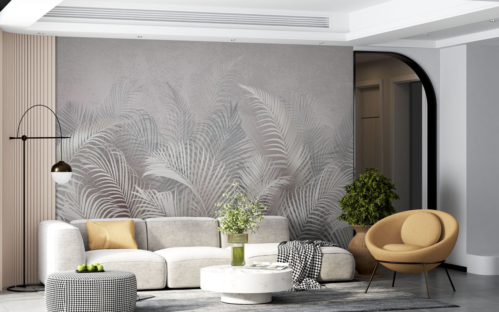 Papier peint la brume enveloppe doucement les feuilles de palmiers majestueux