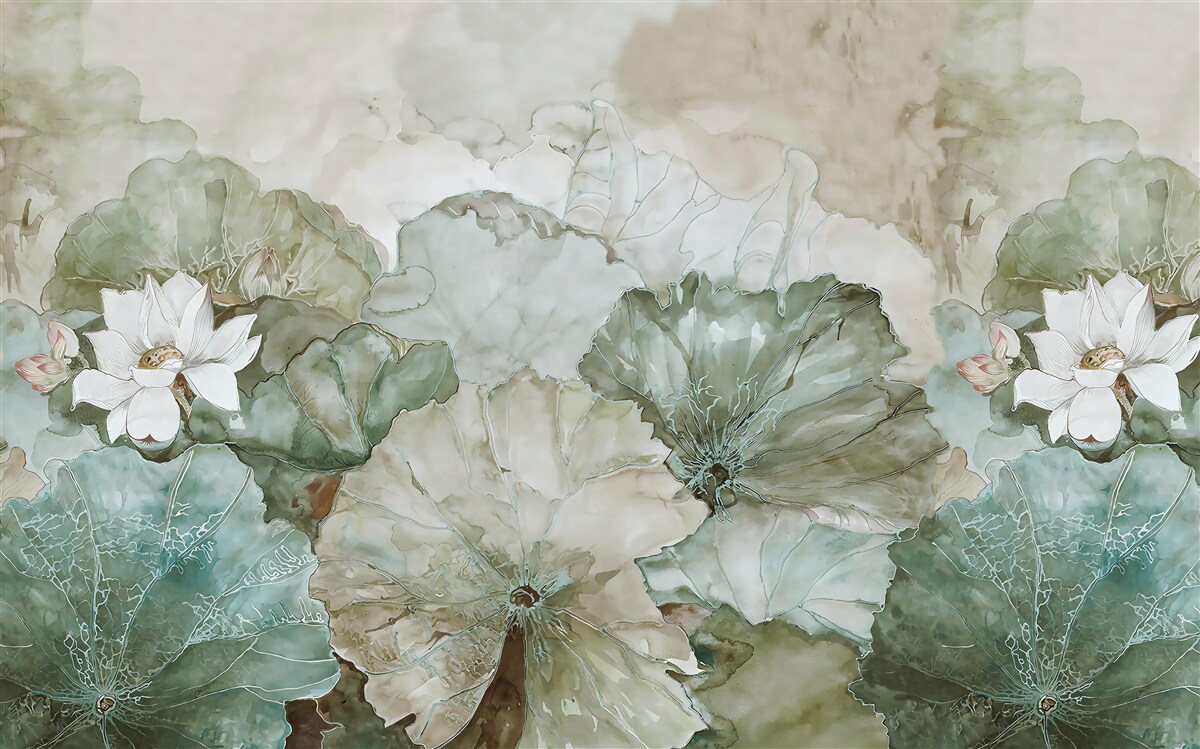 Papier peint bourgeons blancs et feuilles des tropiques