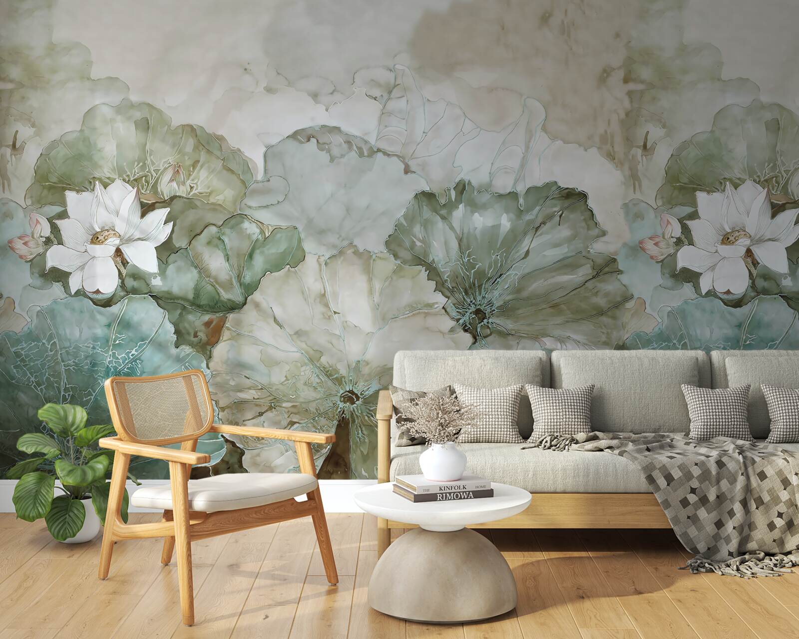 Papier peint bourgeons blancs et feuilles des tropiques