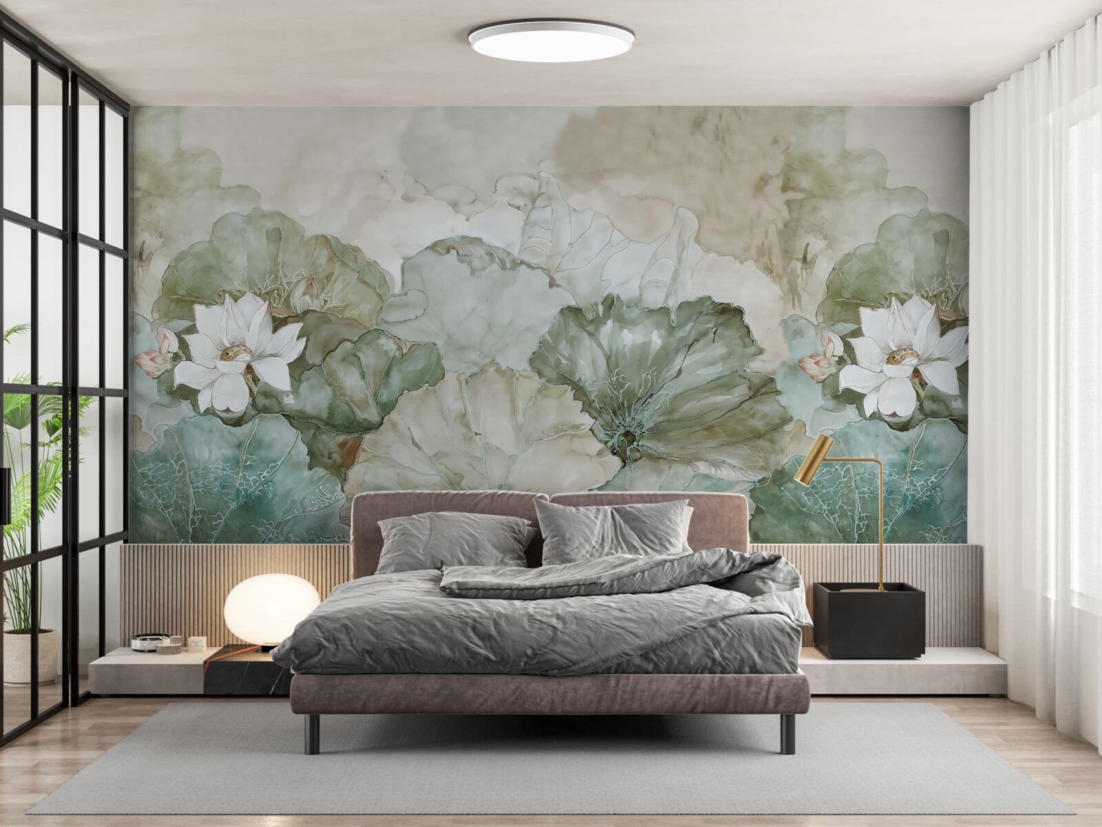 Papier peint bourgeons blancs et feuilles des tropiques