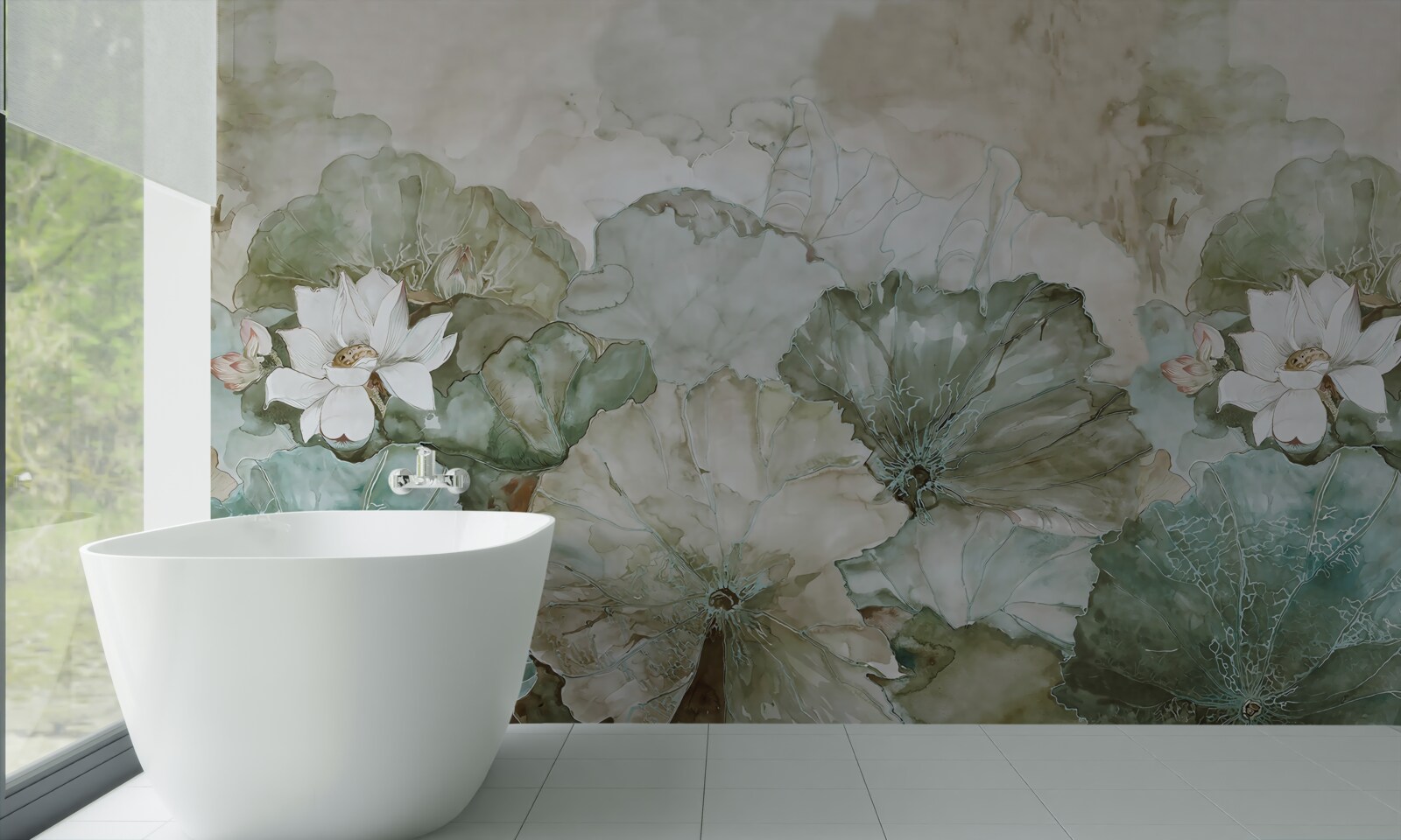 Papier peint bourgeons blancs et feuilles des tropiques