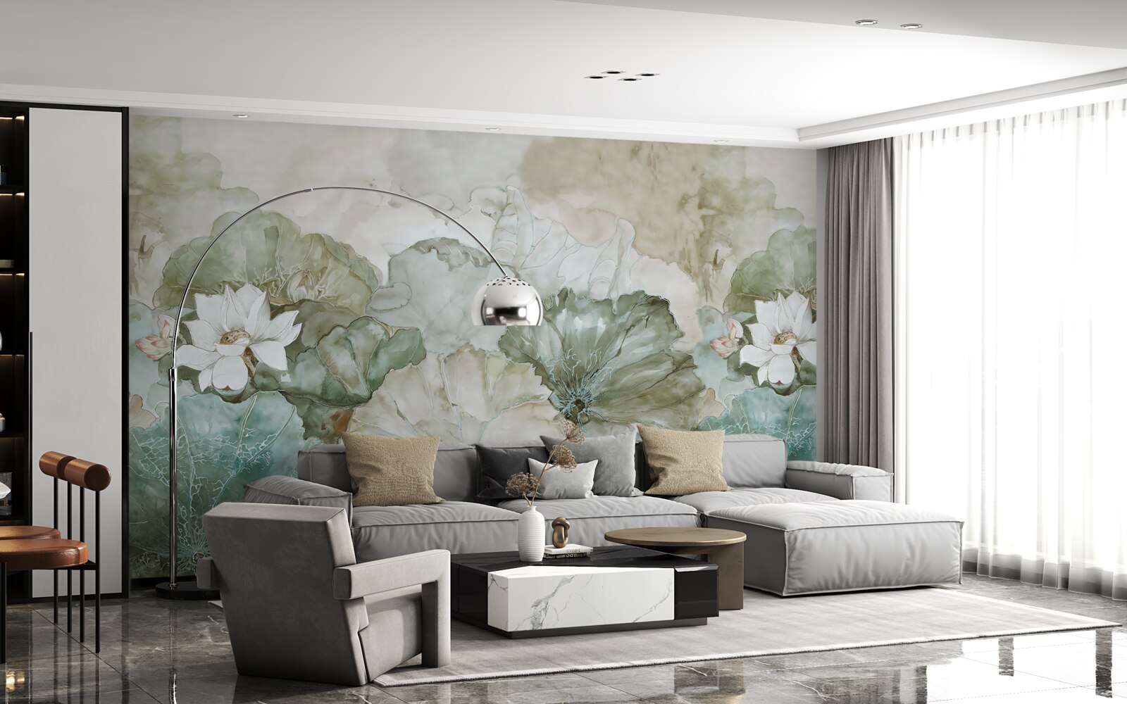 Papier peint bourgeons blancs et feuilles des tropiques