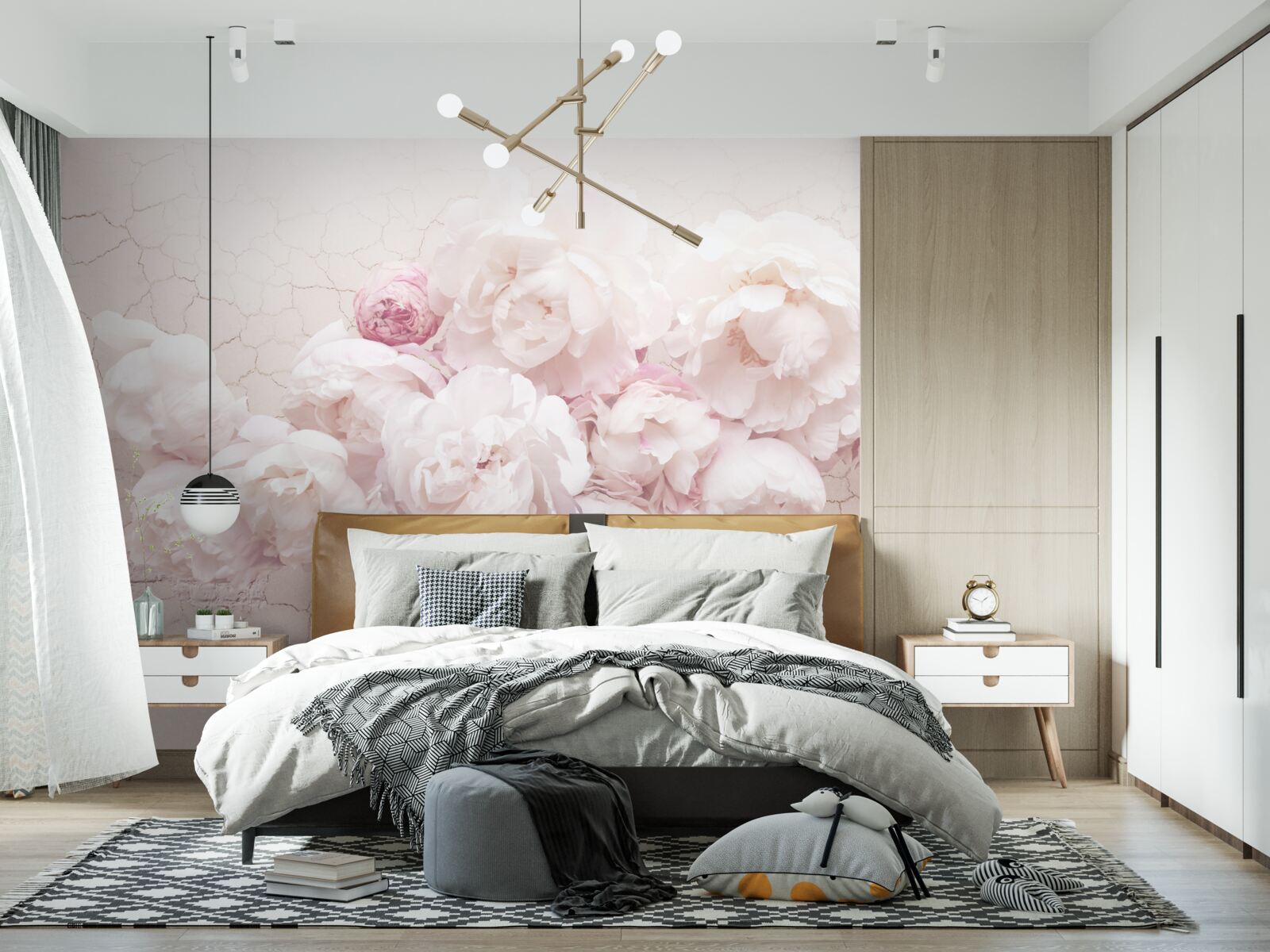 Papier peint boutiques luxuriantes avec fleurs sur fond rocheux