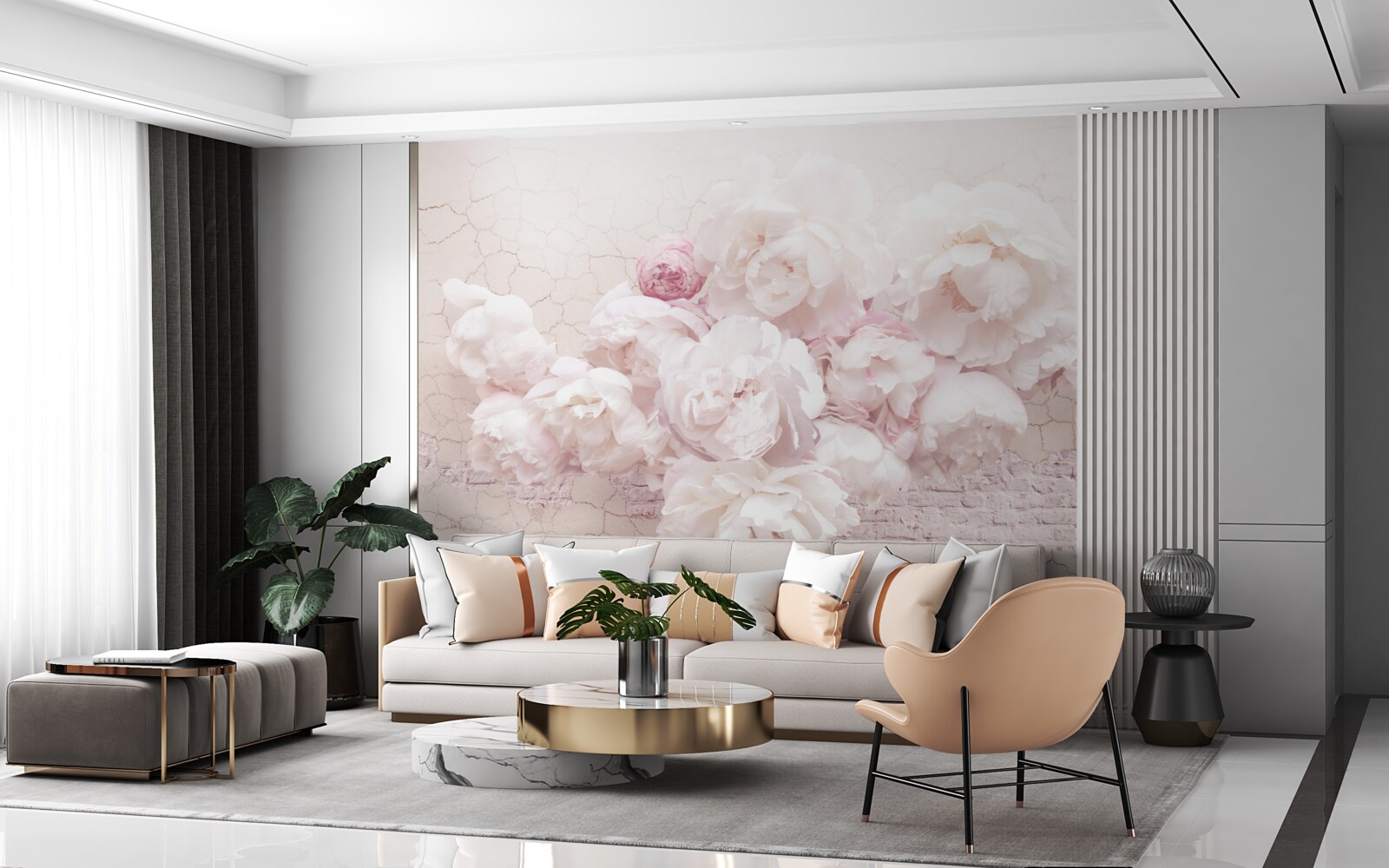 Papier peint boutiques luxuriantes avec fleurs sur fond rocheux