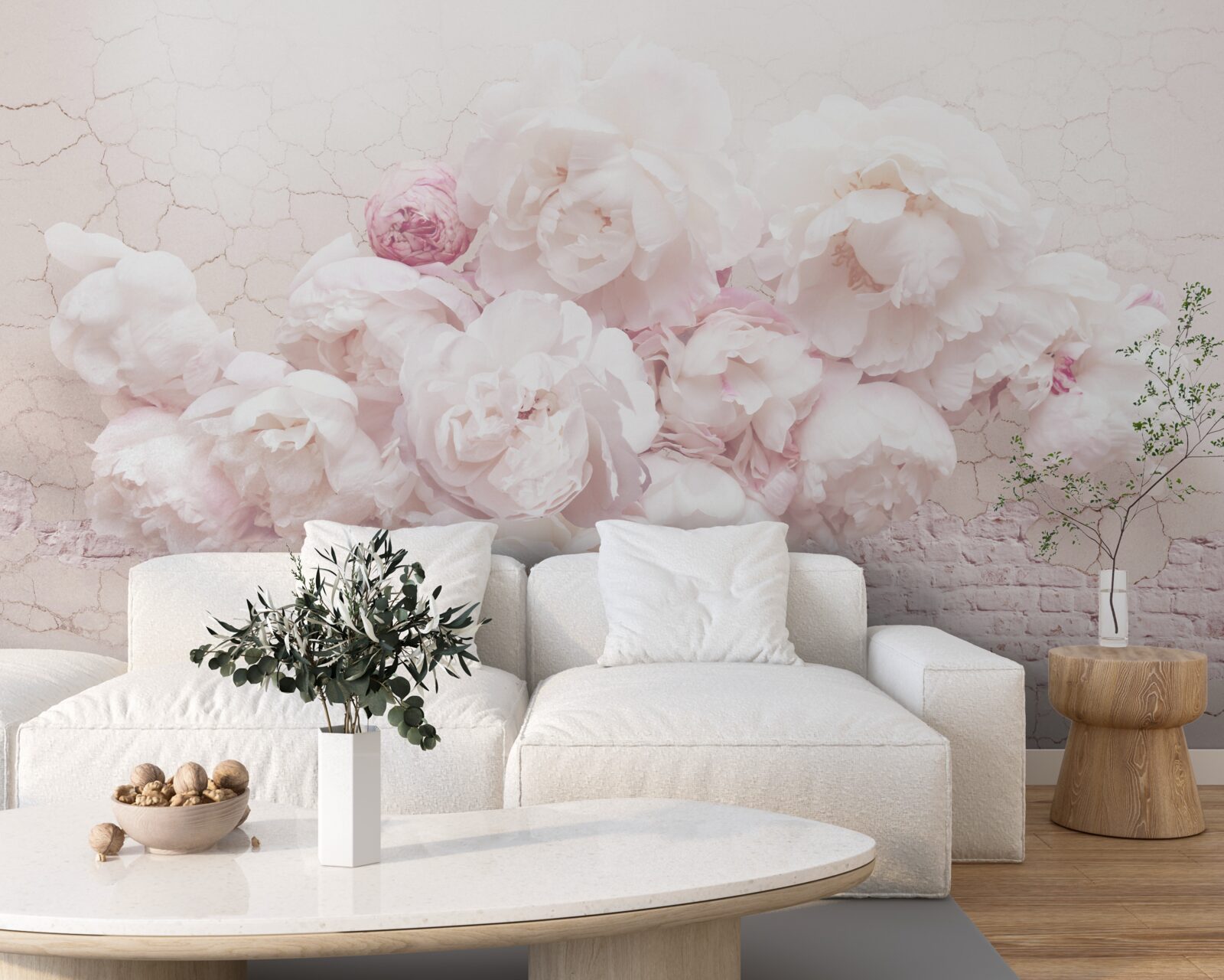 Papier peint boutiques luxuriantes avec fleurs sur fond rocheux