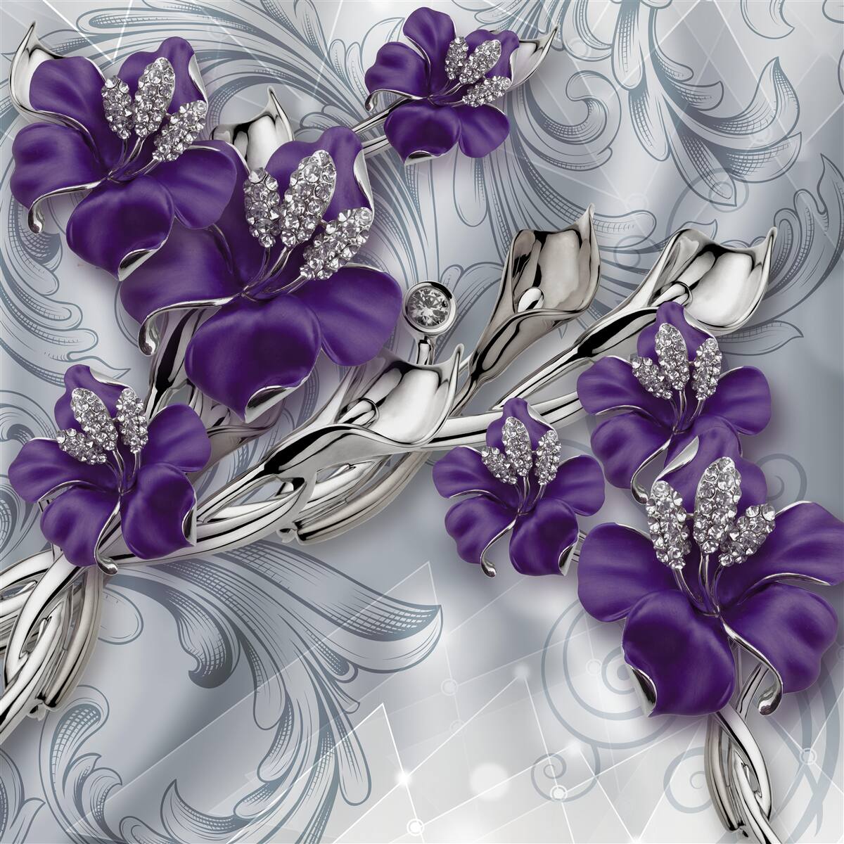 Papier peint le magnolia est pourpre parmi les pierres et l'or