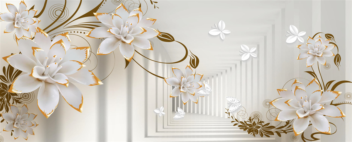 Papier peint le lotus blanc et l'or sont devenus une abstraction du tunnel