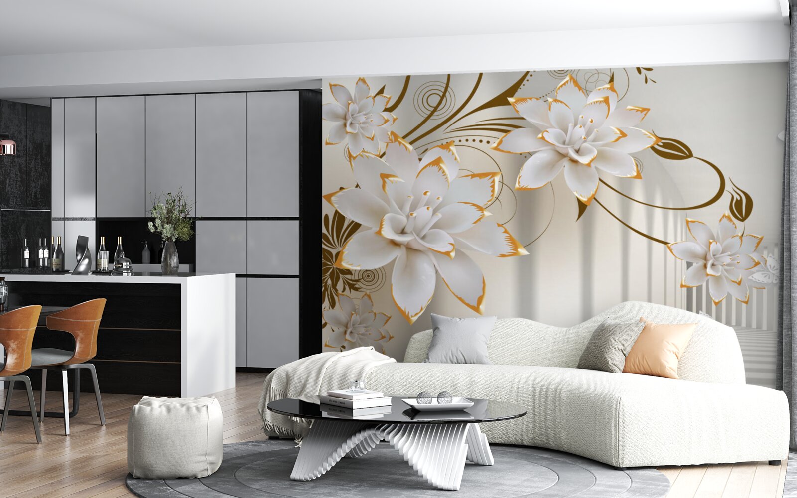 Papier peint le lotus blanc et l'or sont devenus une abstraction du tunnel