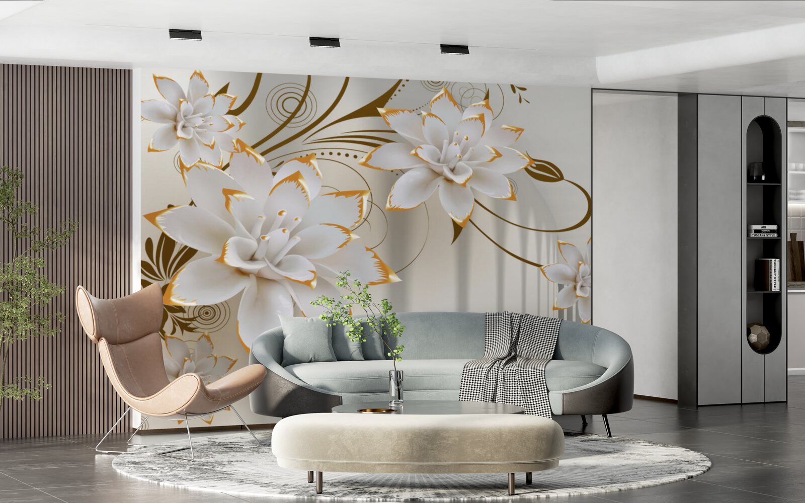 Papier peint le lotus blanc et l'or sont devenus une abstraction du tunnel