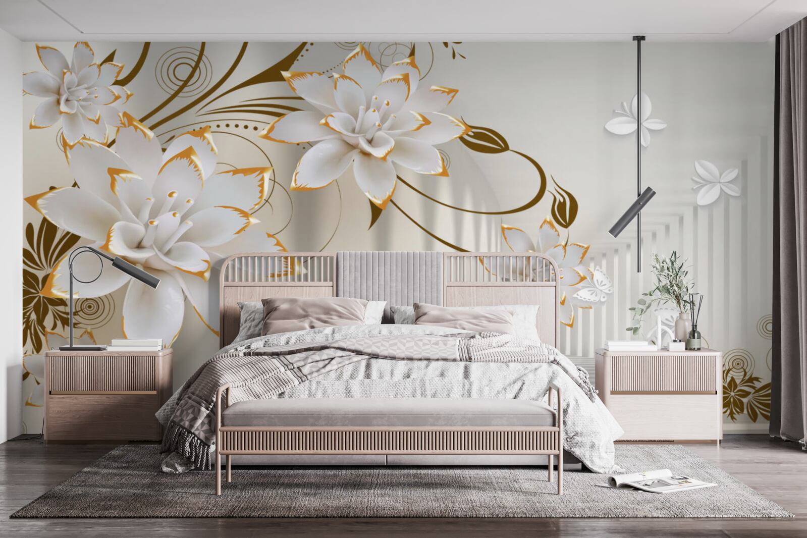 Papier peint le lotus blanc et l'or sont devenus une abstraction du tunnel