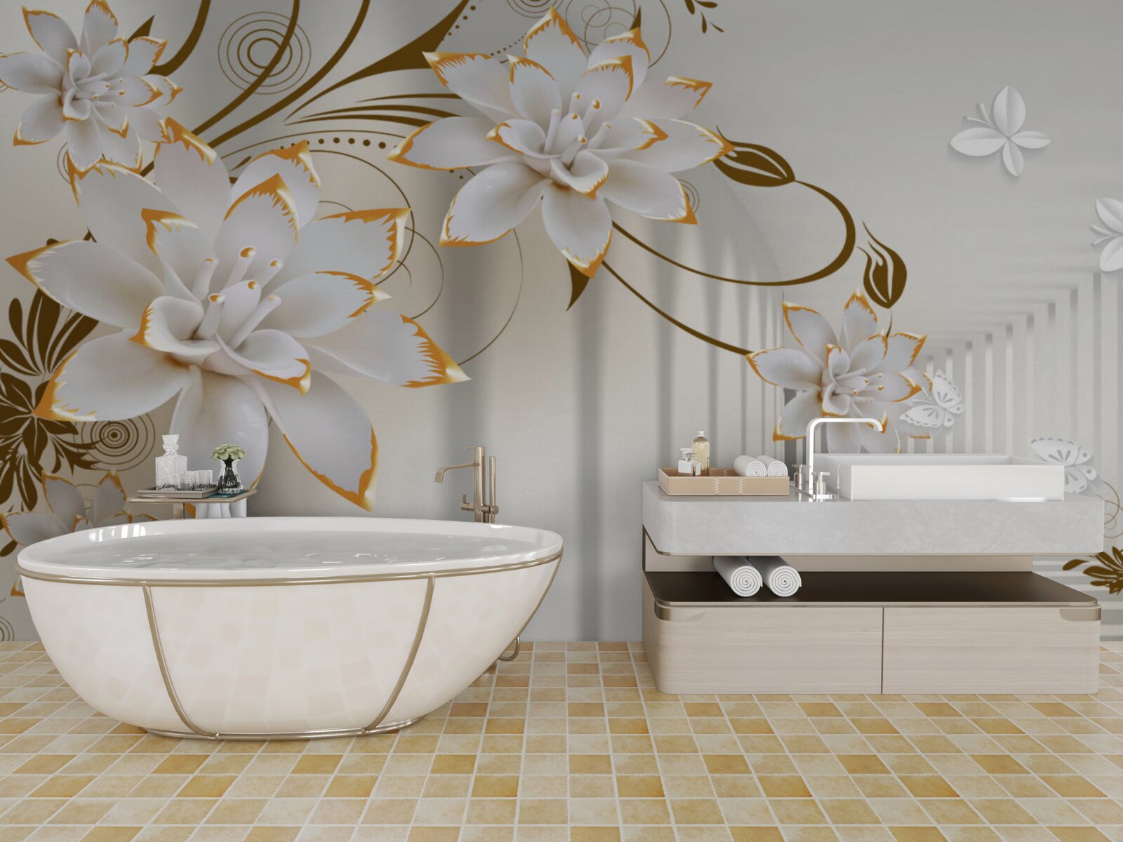 Papier peint le lotus blanc et l'or sont devenus une abstraction du tunnel