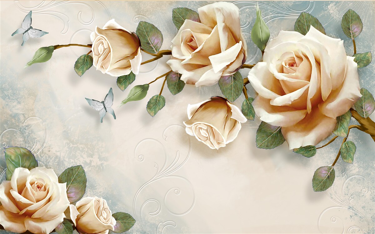 Papier peint roses douces dans des tons crémeux