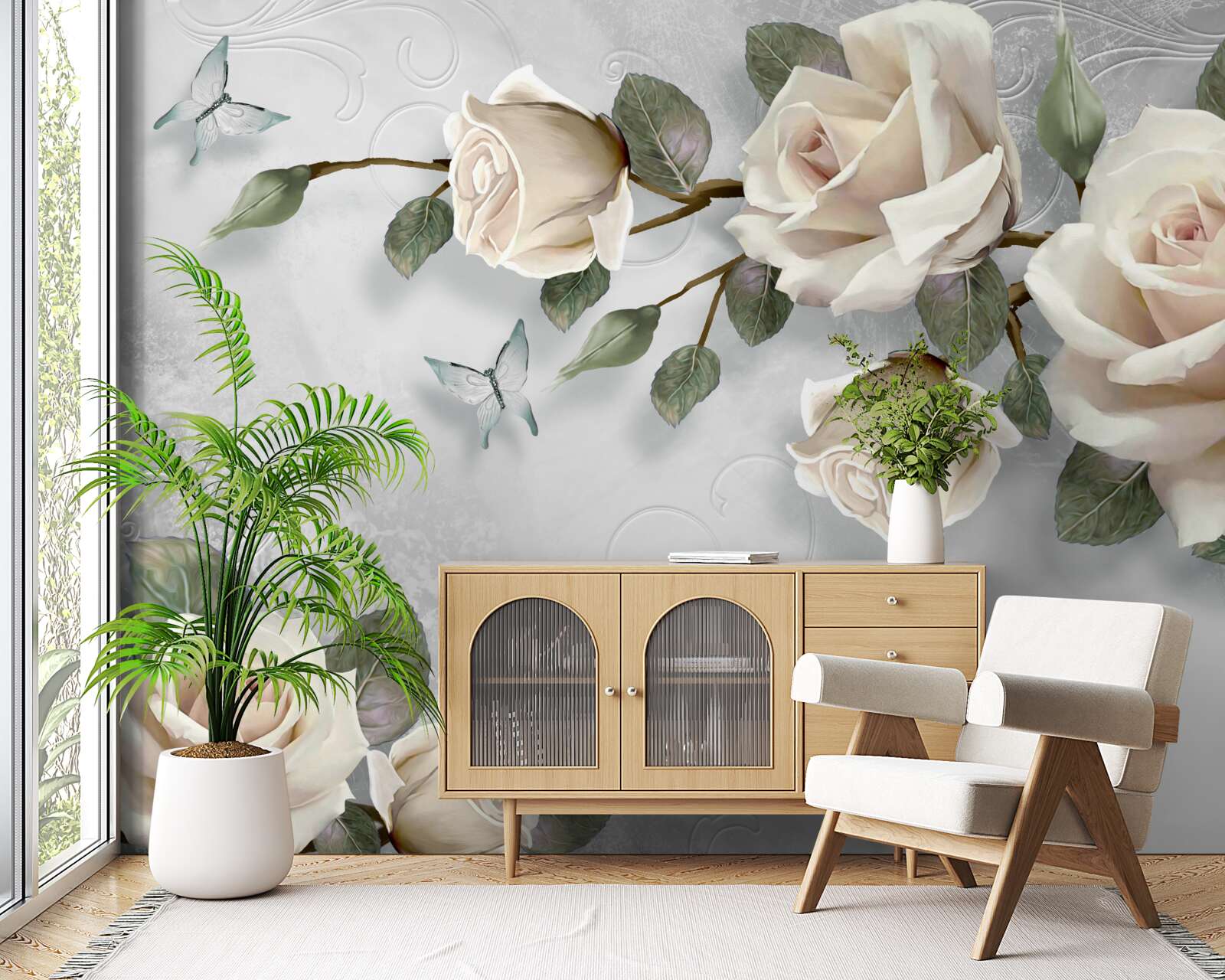 Papier peint les branches d'une rose délicatement fleurie