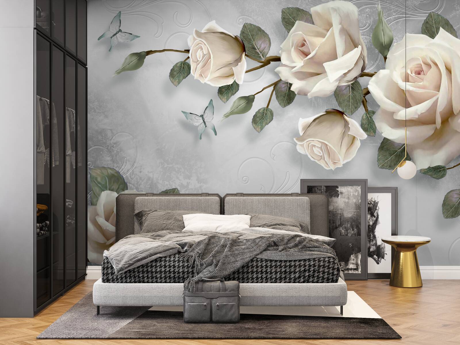 Papier peint les branches d'une rose délicatement fleurie