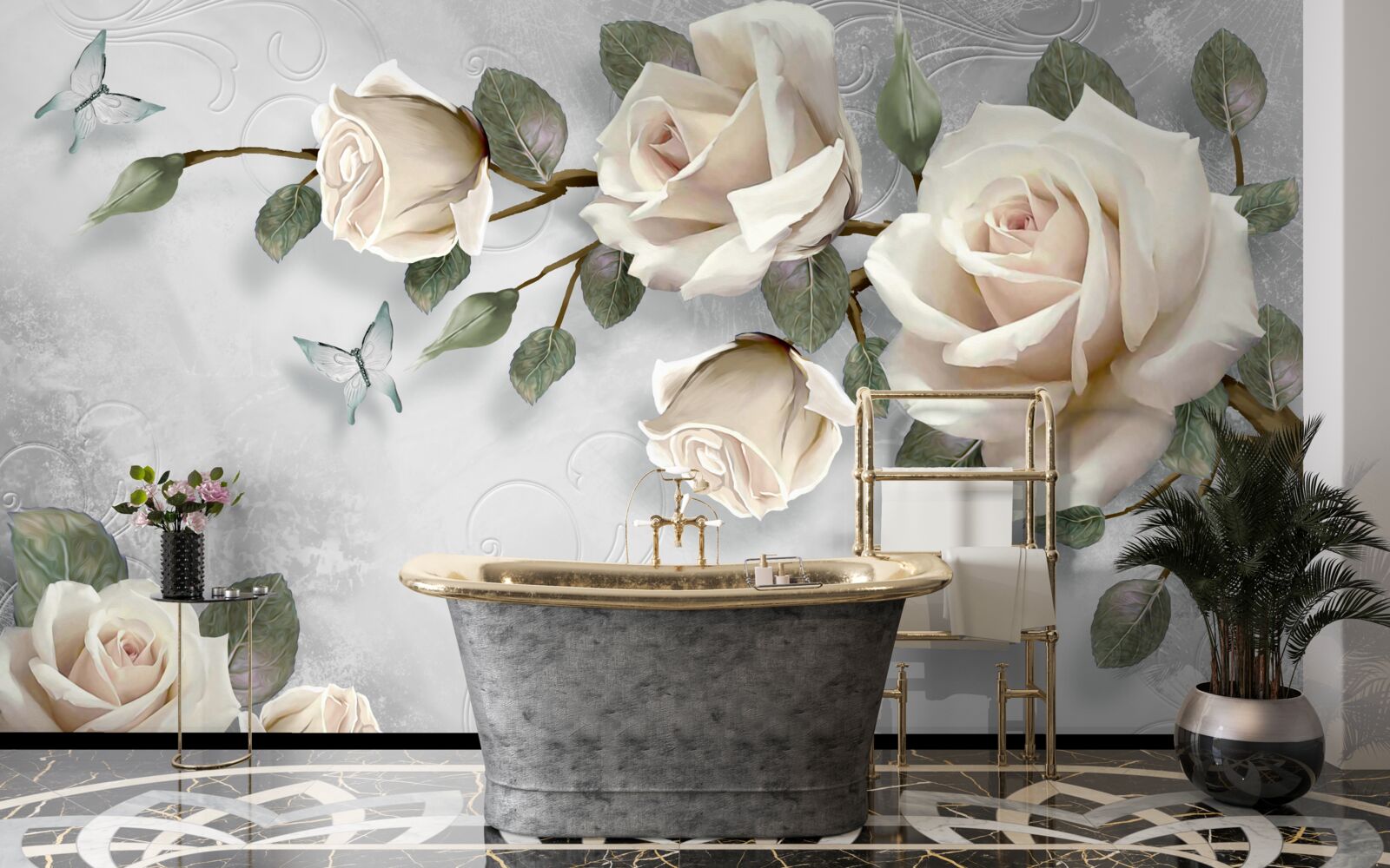 Papier peint les branches d'une rose délicatement fleurie