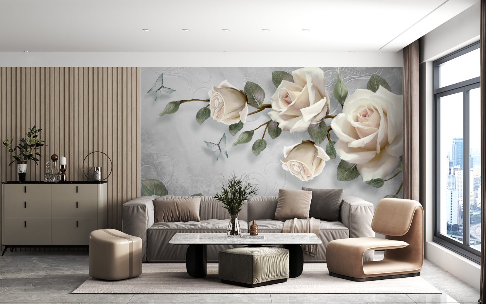 Papier peint les branches d'une rose délicatement fleurie