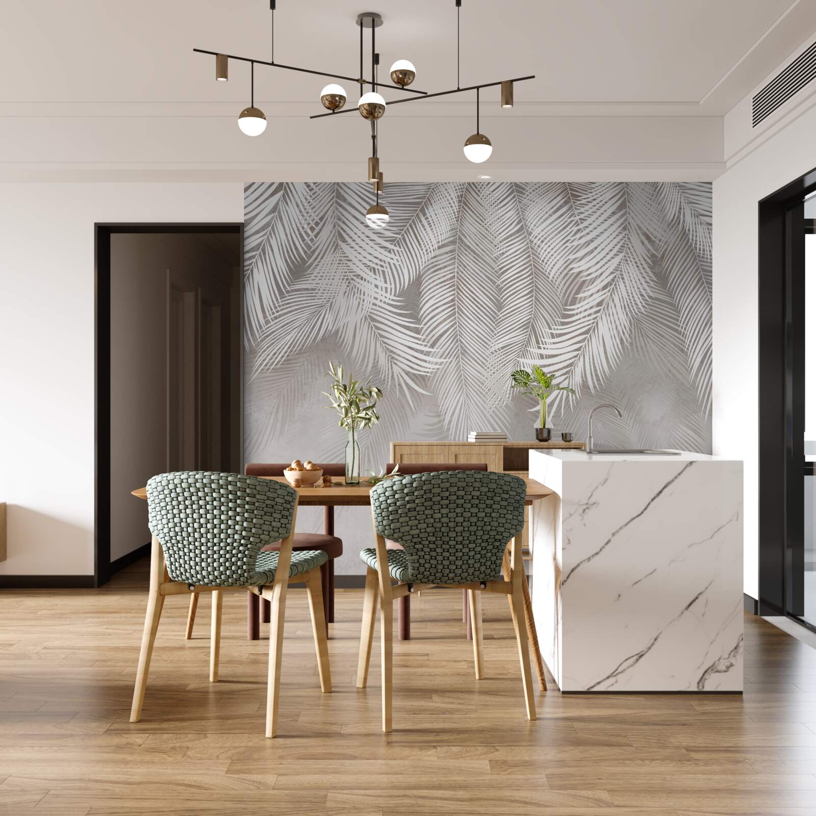 Papier peint Feuilles gris clair en automne