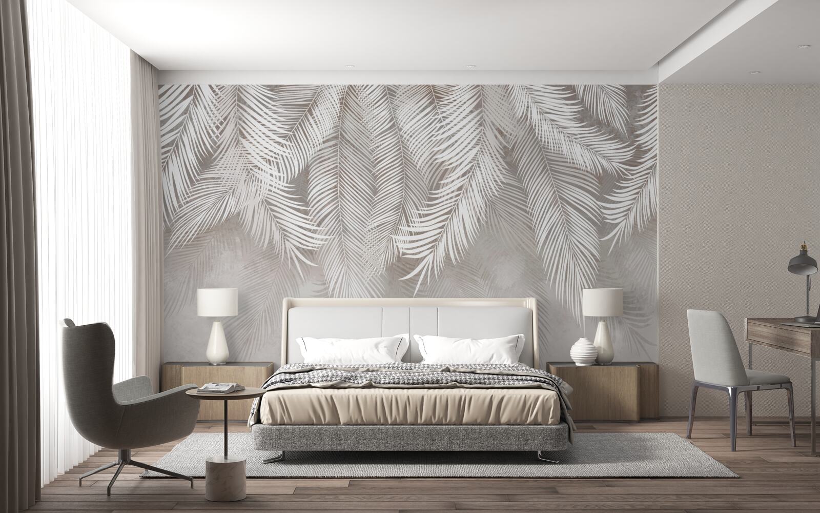 Papier peint Feuilles gris clair en automne