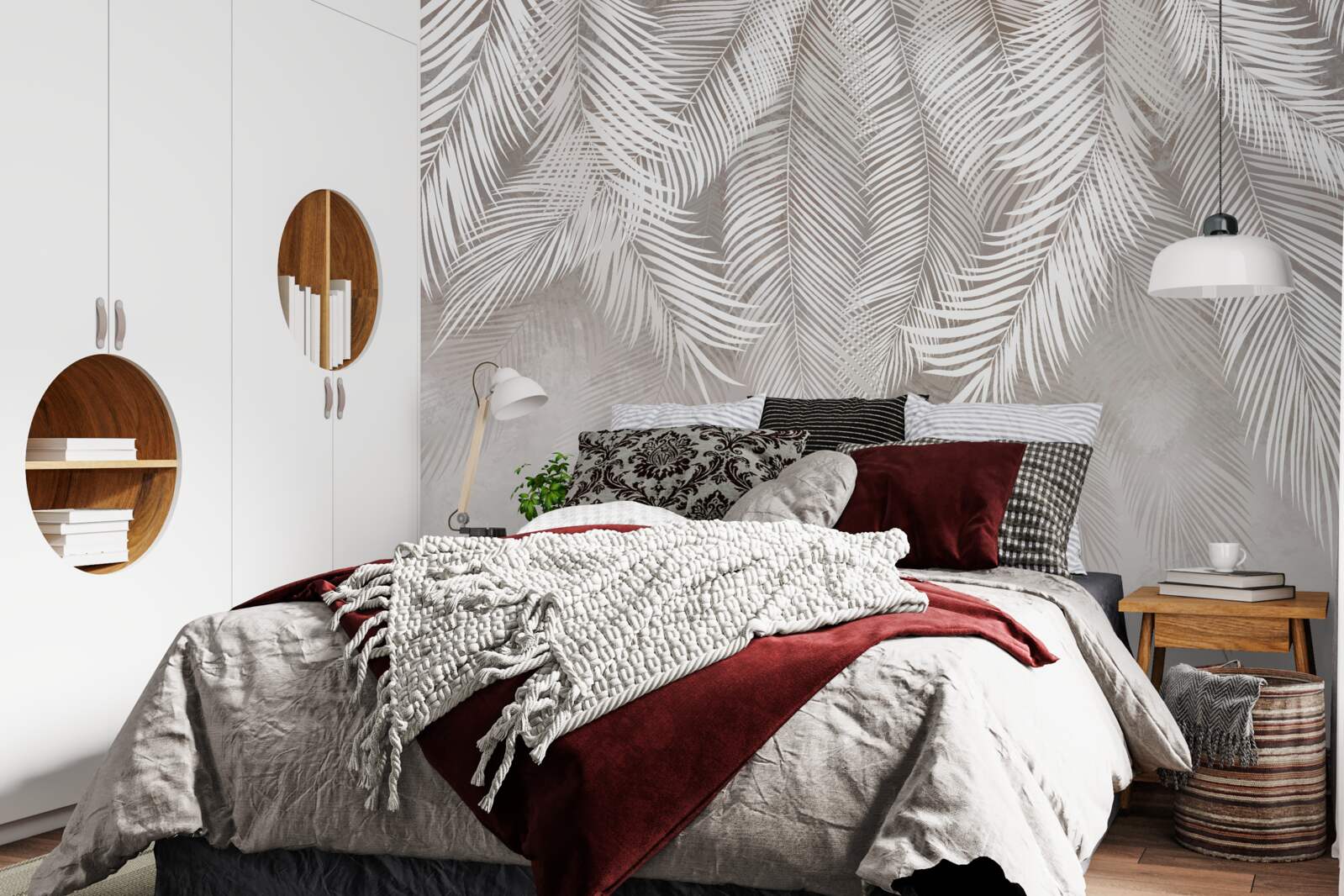 Papier peint Feuilles gris clair en automne