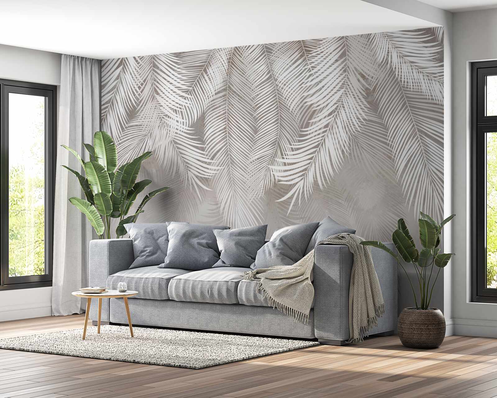 Papier peint Feuilles gris clair en automne