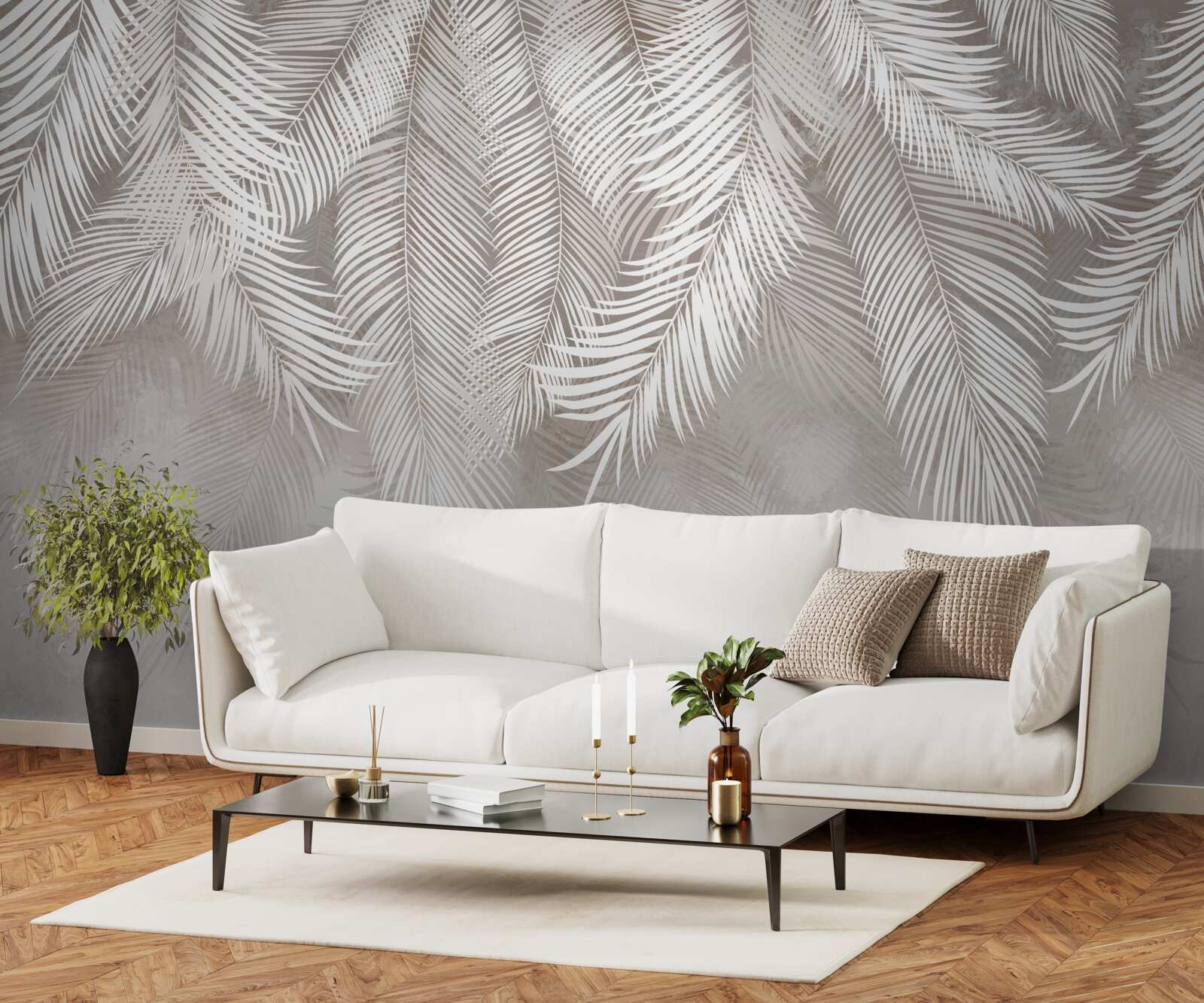 Papier peint Feuilles gris clair en automne