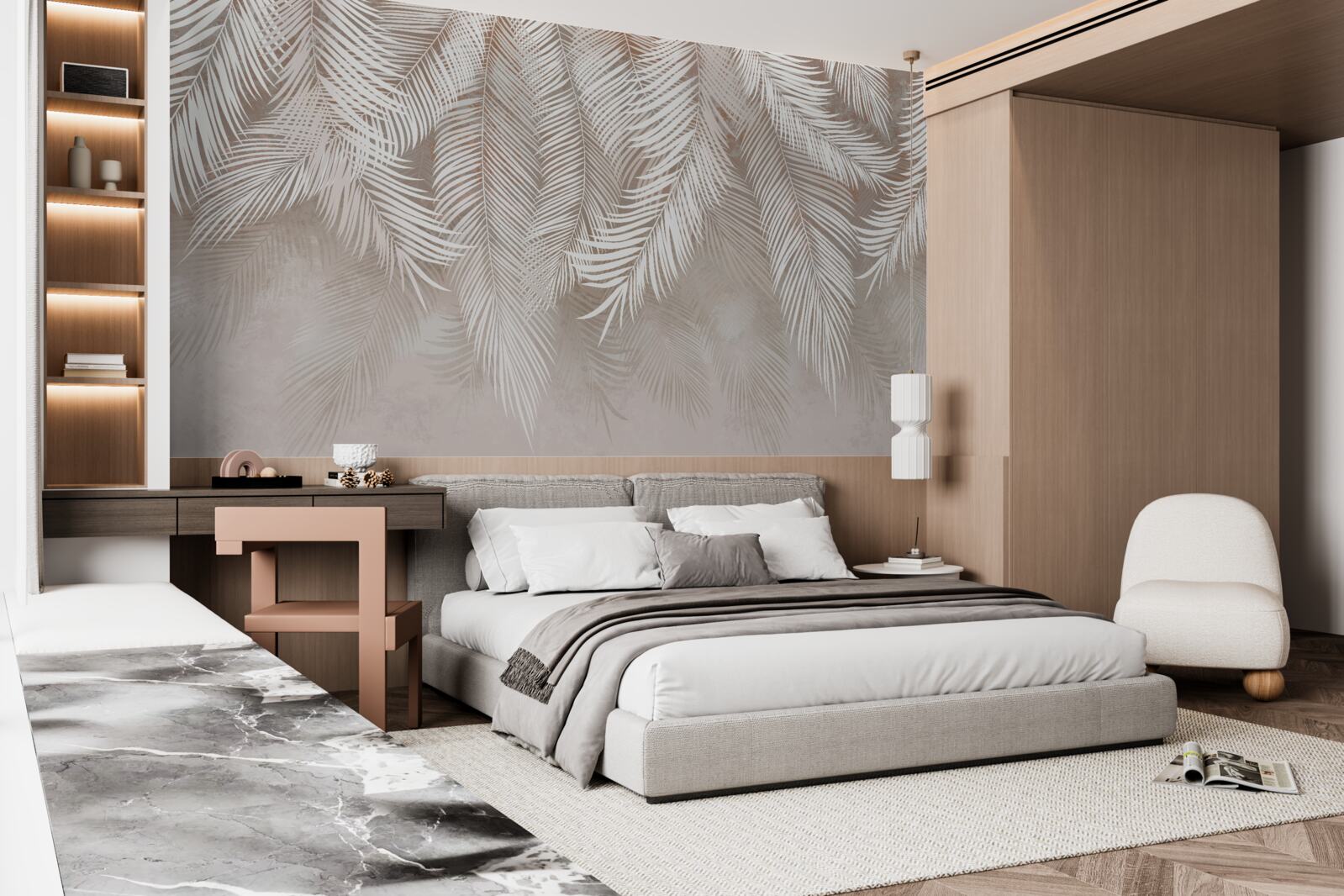 Papier peint les feuilles sont blanchâtres, comme des plumes