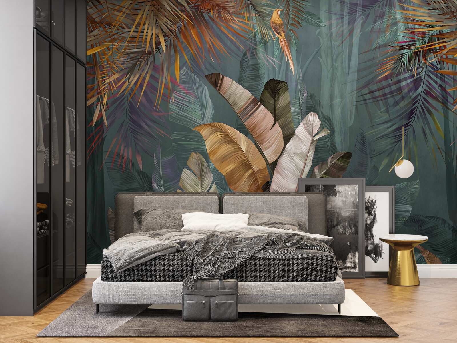 Papier peint sous les tropiques, les feuilles pèsent autant que de fines plumes