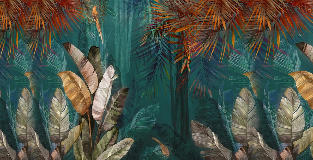 Papier peint la jungle verte est peinte dans des tons d'automne