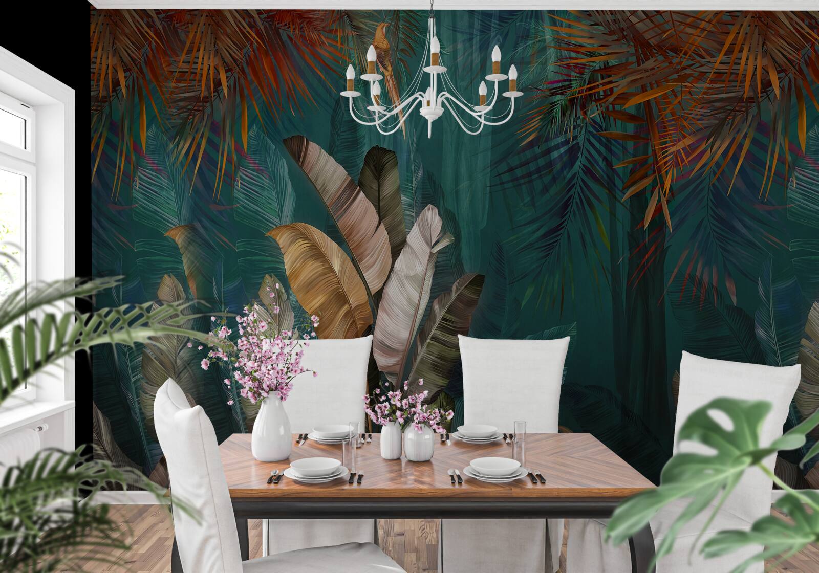 Papier peint la jungle verte est peinte dans des tons d'automne