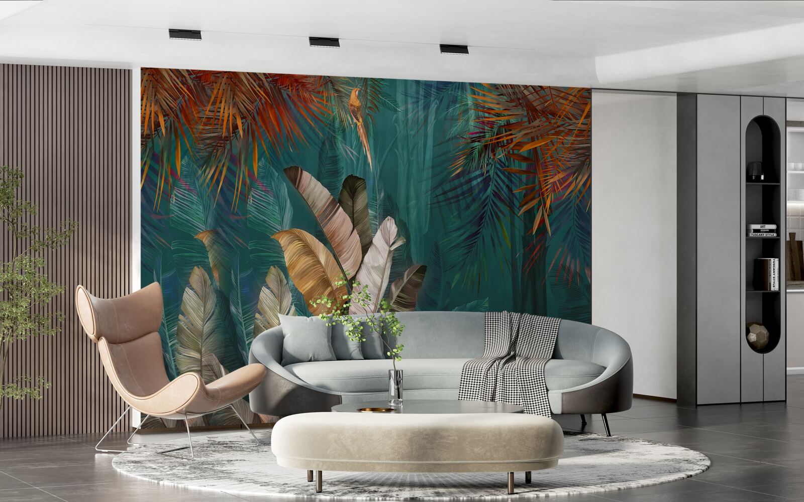 Papier peint la jungle verte est peinte dans des tons d'automne