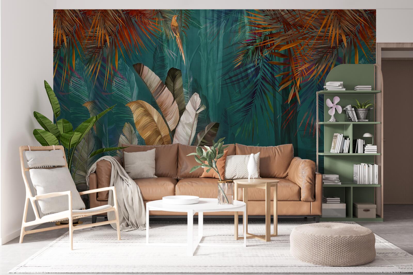 Papier peint la jungle verte est peinte dans des tons d'automne