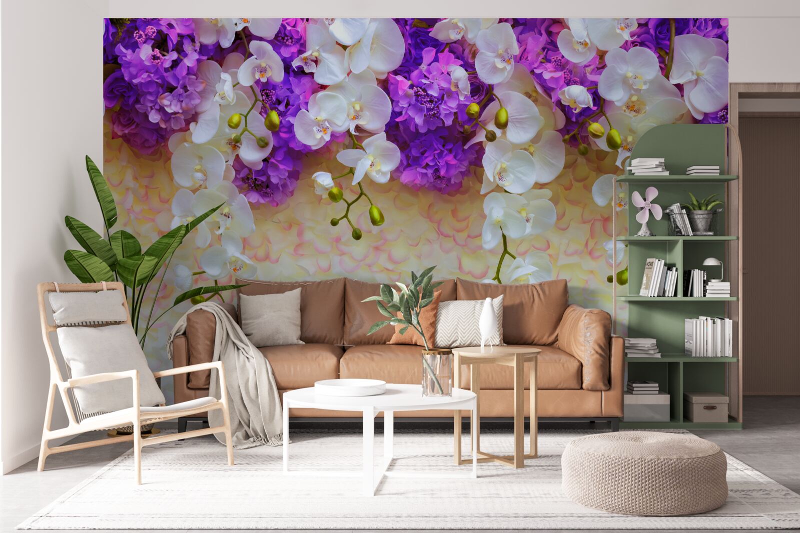 Papier peint Orchidées blanches et fleurs de lilas