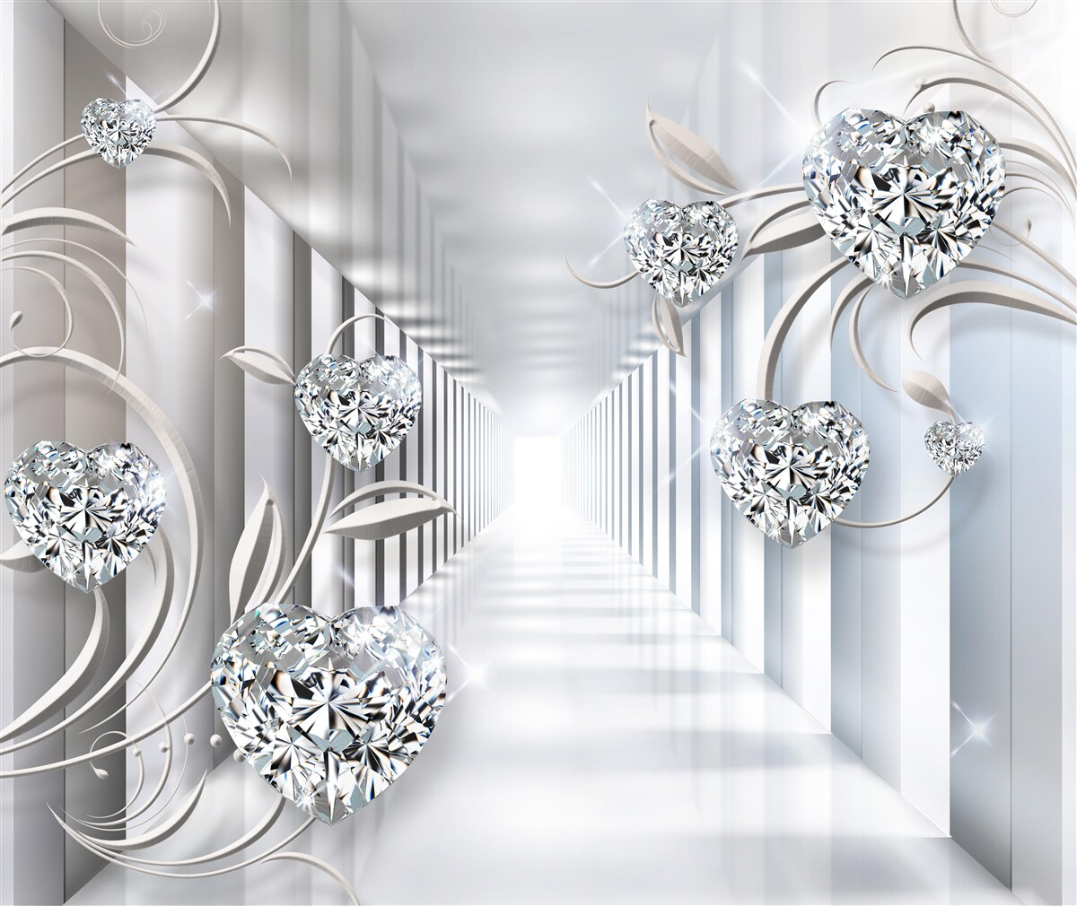 Papier peint décorations dorées sur fond de couloir sans fin