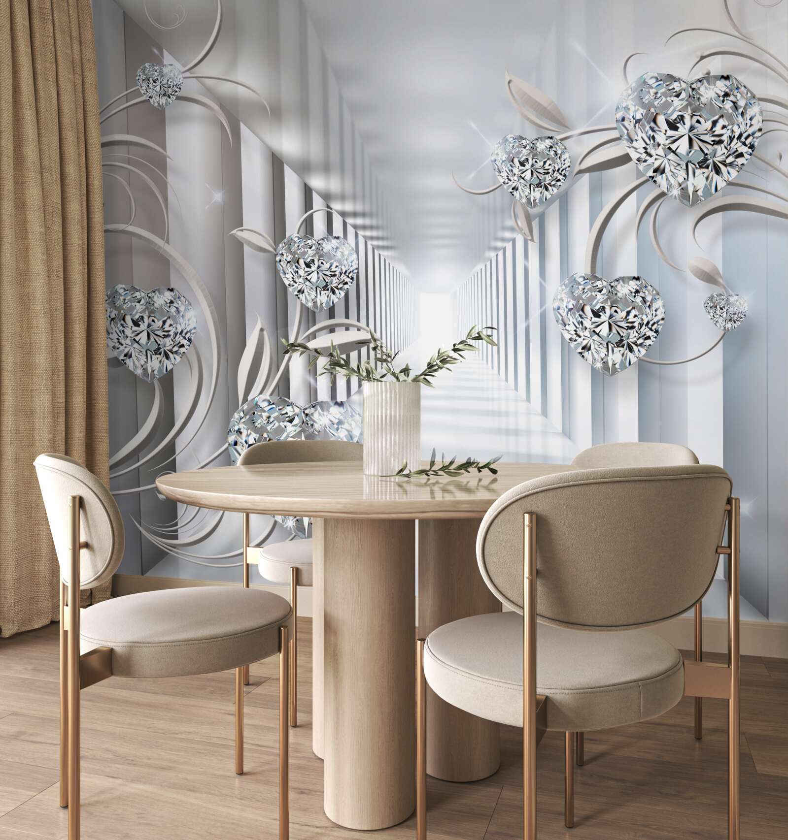 Papier peint décorations dorées sur fond de couloir sans fin