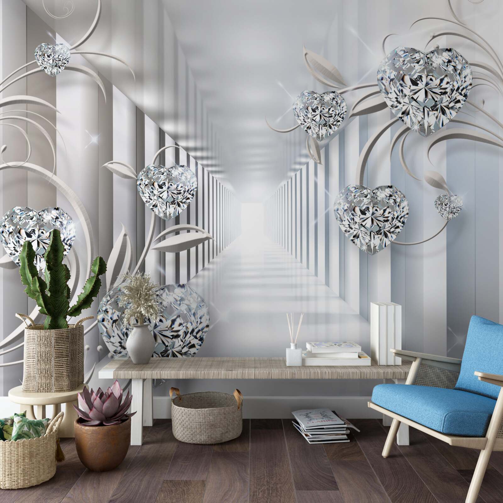 Papier peint décorations dorées sur fond de couloir sans fin