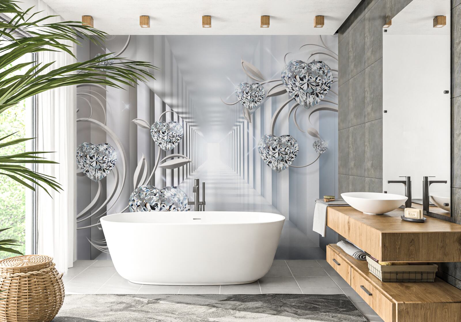 Papier peint décorations dorées sur fond de couloir sans fin